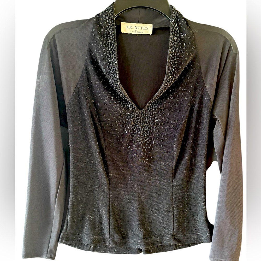 Women's elegant black sparkly top for dressy occasions